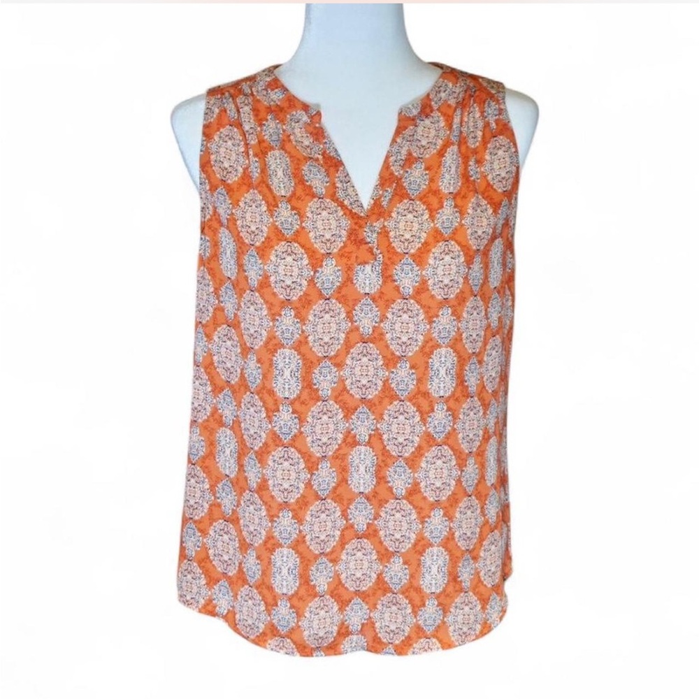 💚 LILA ROSE Orange Pattern V-Neck Sleeveless Top (S)